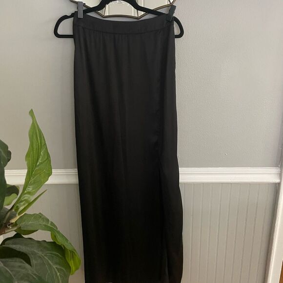 Naked Wardrobe Black Satin Maxi Skirt with Side Slit Small - Picture 2 of 10